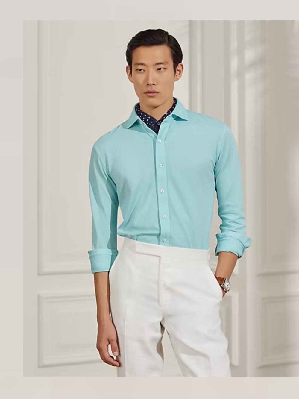 New Ralph Lauren Purple Label Light Aqua  washed pique Button-Down Shirt XXL